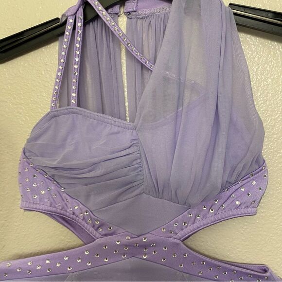 Reverence Custom solo rhinestoned dance costume lavender mesh cutout leotard  LC - Picture 7 of 14